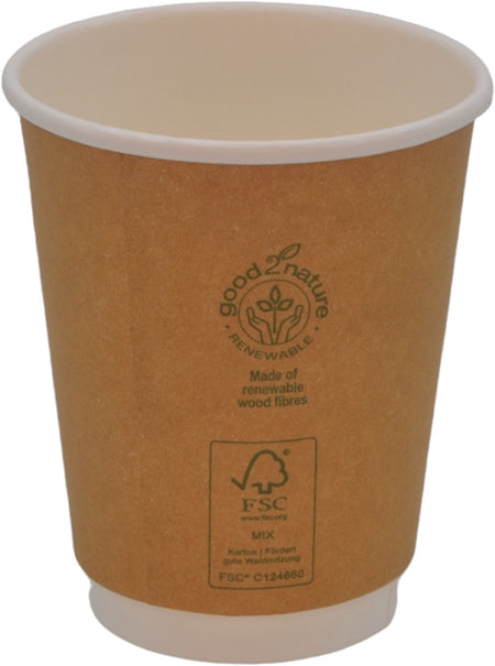 500x G2N Coffee To Go Becher – Double-Wall Isolierbecher aus Karton, FSC®-zertifiziert, braun/weiß