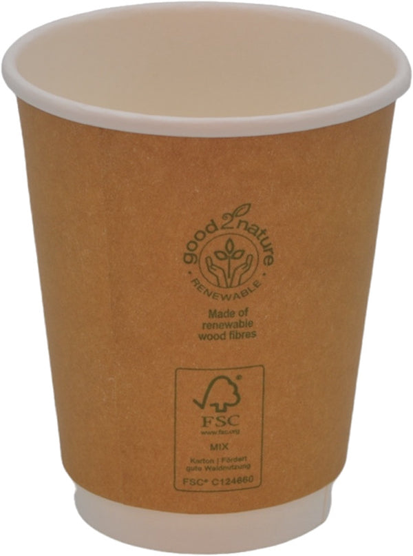 500x G2N Coffee To Go Becher – Double-Wall Isolierbecher aus Karton, FSC®-zertifiziert, braun/weiß