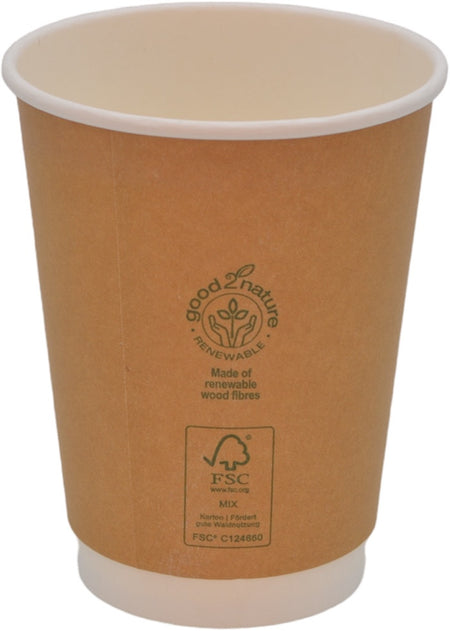 500x G2N Coffee To Go Becher – Double-Wall Isolierbecher aus Karton, FSC®-zertifiziert, braun/weiß