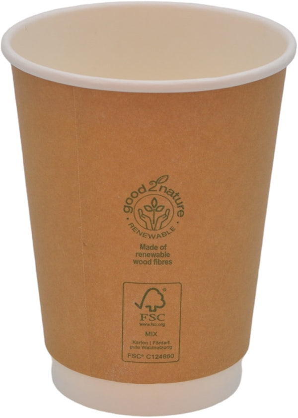 500x G2N Coffee To Go Becher – Double-Wall Isolierbecher aus Karton, FSC®-zertifiziert, braun/weiß