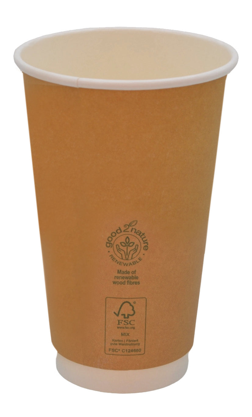 500x G2N Coffee To Go Becher – Double-Wall Isolierbecher aus Karton, FSC®-zertifiziert, braun/weiß
