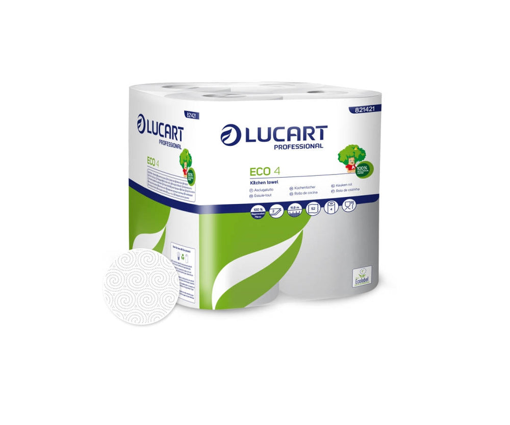 48 Rollen Lucart Küchenrolle EcoNatural 228 mm x 11,8 lfm – 2-lagig, weiß, regenerierte Fasern, 52 Blatt