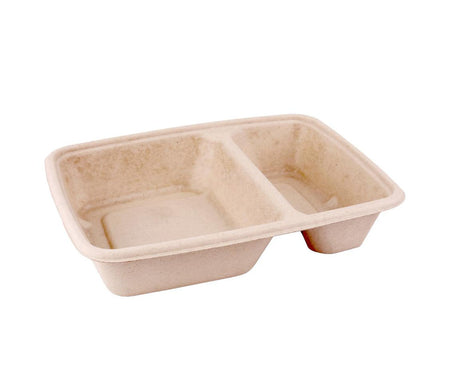 300x BePulp Zuckerrohr-Container rechteckig, 2-geteilt – Menüschale aus Bagasse, kompostierbar, 230 x 170 x 45 mm