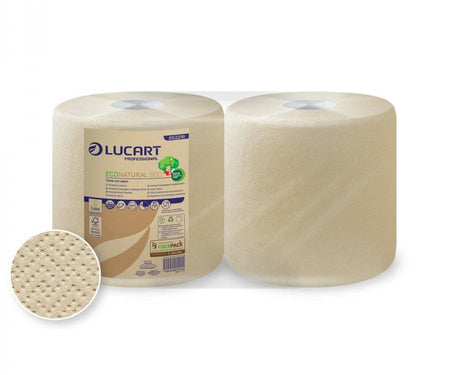 2 Rollen Lucart Maxi Wischtücher EcoNatural 250 mm x 200 lfm – 2-lagig, naturbraun, lebensmittelecht, 800 Blatt