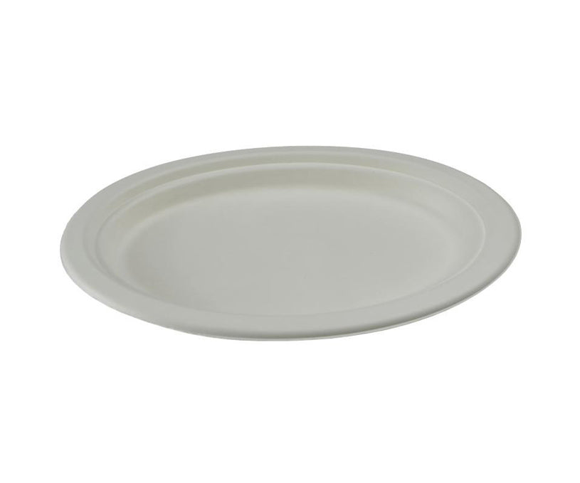 500x Teller aus Zuckerrohr Bagasse – rund, weiß, kompostierbar