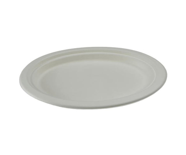 500x Teller aus Zuckerrohr Bagasse – rund, weiß, kompostierbar