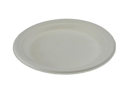 500x Teller aus Zuckerrohr Bagasse – rund, weiß, kompostierbar