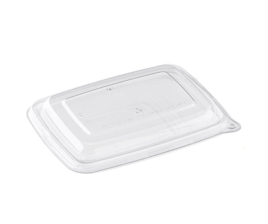 300x rPET-Deckel rechteckig, transparent – passend für BePulp Menüschalen aus Zuckerrohr Bagasse