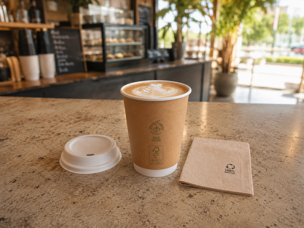 500x G2N Coffee To Go Becher – Double-Wall Isolierbecher aus Karton, FSC®-zertifiziert, braun/weiß