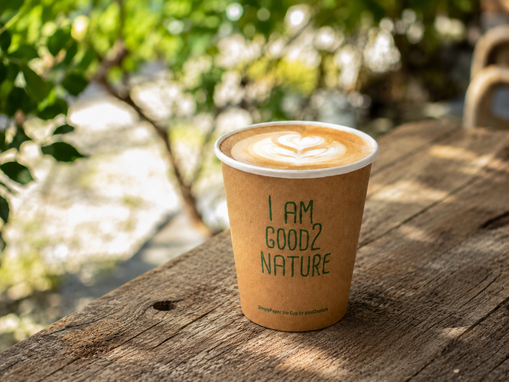 1000x G2N Coffee To Go Becher – Single-Wall Becher aus Karton, plastikfrei beschichtet, kompostierbar & recyclebar, braun/weiß