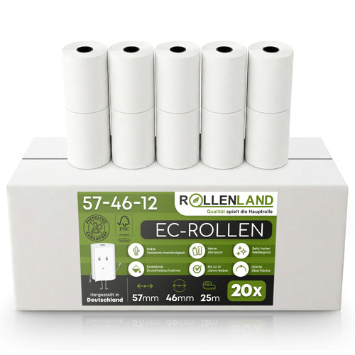 Karton mit 20 EC-Rollen 57x46x12, 25 m, ohne BPA, mit SEPA Lastschrift-Aufdr.