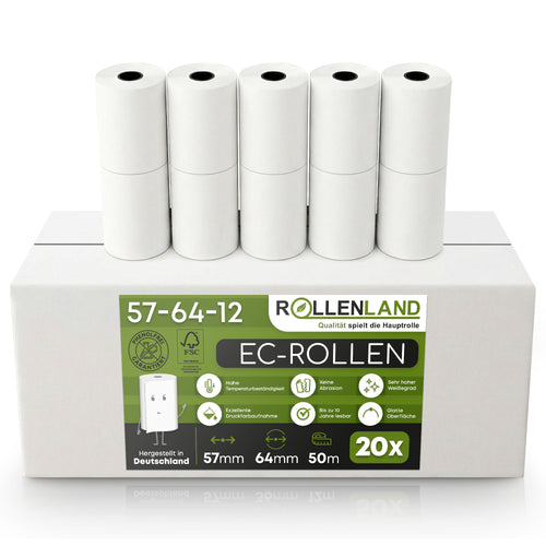 Karton mit 20 EC-Rollen 57x64x12, 50 m, mit SEPA Lastschrift-Aufdruck, ohne Bisphenol-A (BPA)