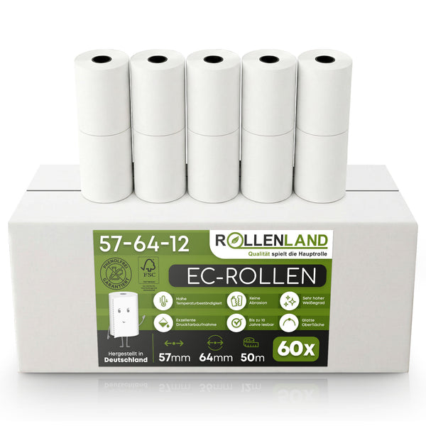 60 EC-Rollen 57x64x12, 50 m, ohne Lastschrift-Aufdruck, ohne Bisphenol-A (BPA)