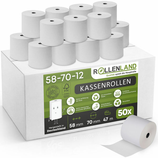 50 Kassenrollen 58x70x12, 47 m
