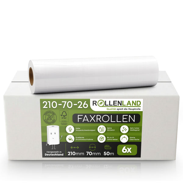 6 Faxrollen 210x70x26, 50 m, ohne Bisphenol-A (BPA)