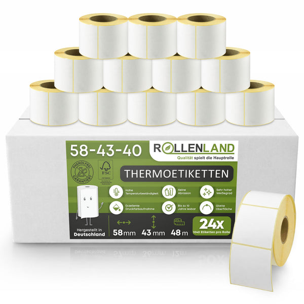 Thermoetiketten blanko 58x43x40, 48 m Lauflänge, 24 Rollen