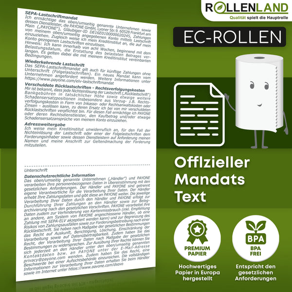 50 EC-Rollen 57x40x12, 18 m ohne BPA, mit PAYONE Lastschrift-Aufdr.