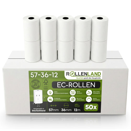 Karton mit 50 EC-Rollen 57x36x12, 12 m ohne BPA, mit SEPA Lastschrift-Aufdr.