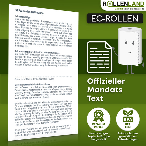50 EC-Rollen 57x36x12, 12 m ohne BPA, mit SEPA Lastschrift-Aufdr.